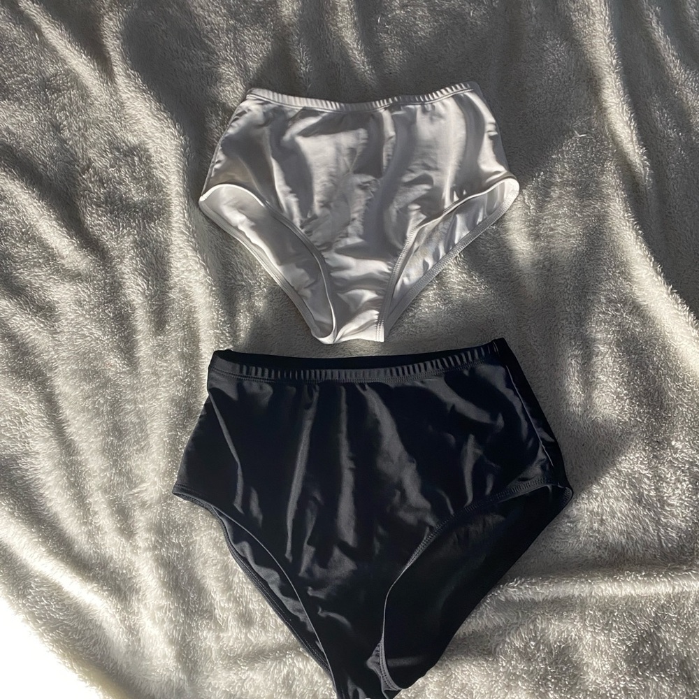 White and Black High-Waisted Bikini Bottoms